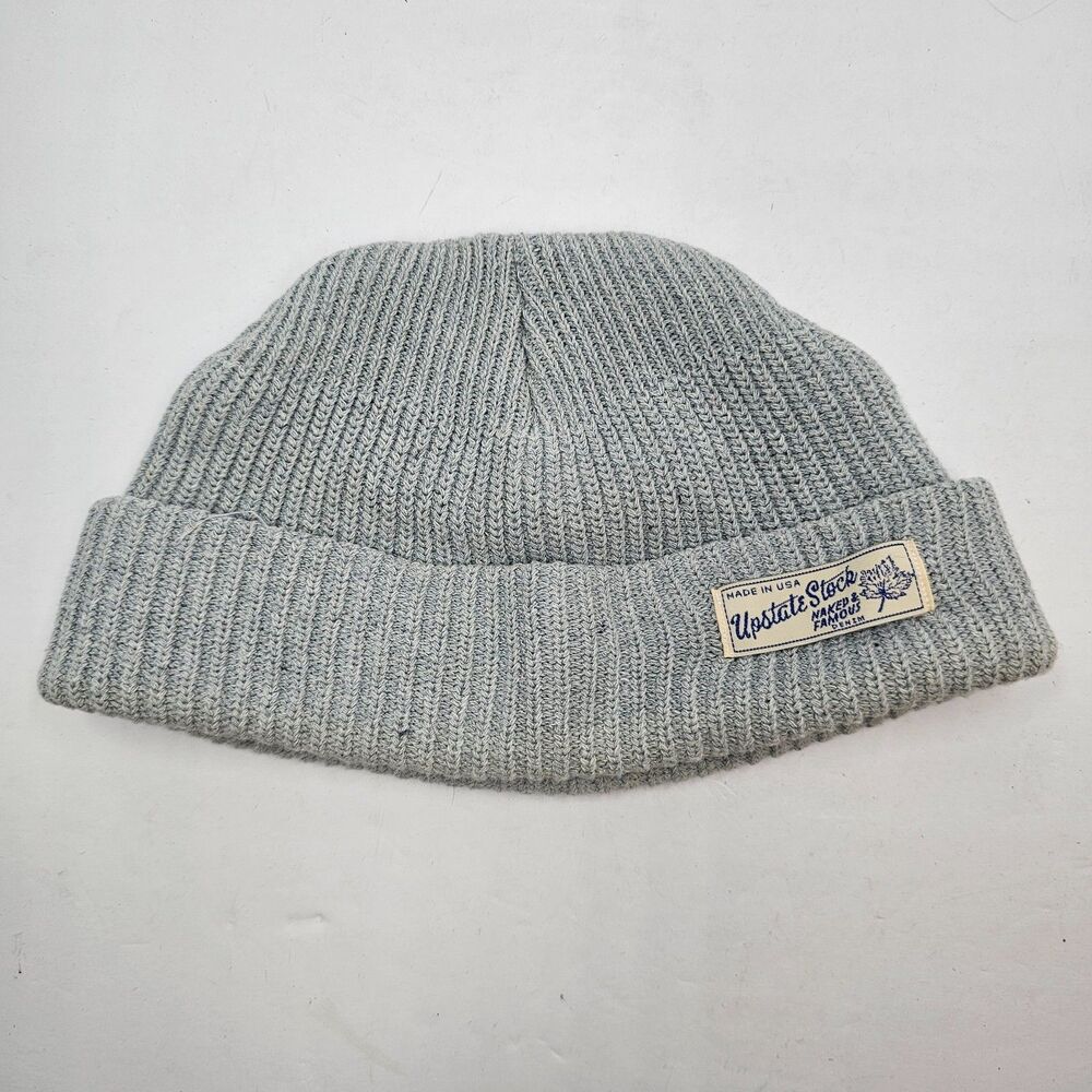 Upstate Stock Naked & Famous Knit Beanie Hat Made In USA Gray Ribbed Watch Cap